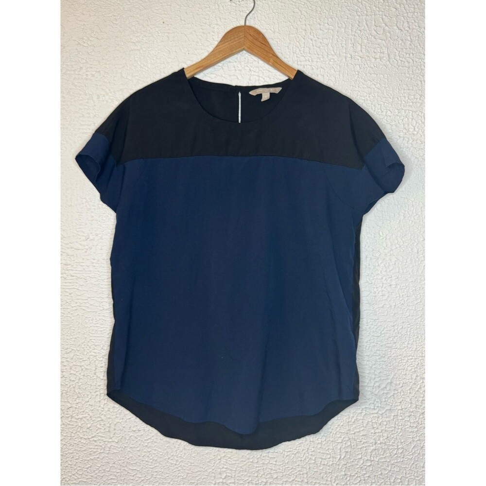 Women’s Short Sleeve Colorblock Blouse - Navy and Black